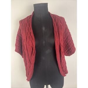 Cold Water Creek Dark Red Chunky Cable Knit Short Sleeve Cardigan Sweater Large